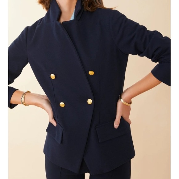 Spartina 449 Athena Blazer Slate Blue L Quiet Luxury Minimalist Cottagecore - Picture 5 of 11